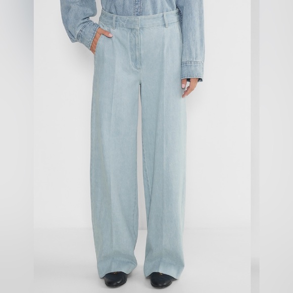 Aritzia Babaton Meetup Wide Leg Beach Blue Denim Pants 4 - Picture 2 of 9